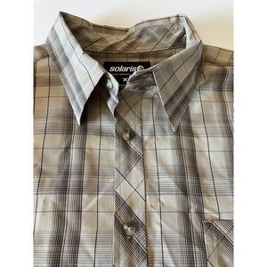 Solaris Men's‎ Shirt XL Long Sleeve Tan Plaid Button Up
